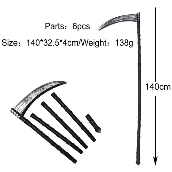 Viikatemies asu viikate, musta, 6 osaa, 138cm/54in