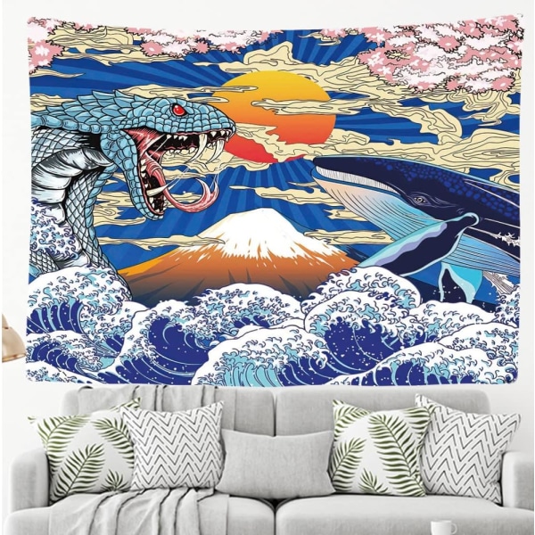 Valkonst Whale Snake Art Japan - Väggbonad - 200x150 cm - Stor gobeläng