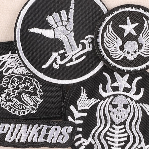 16 stk. Tøjlaver (kranie/punk) Sy-laver Stryge-laver Broderilaver Strygeapplikationer til tøj,