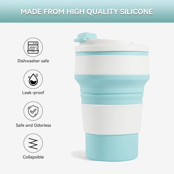 500ml Vikbar Mugg för Resor, Vikbar Silikon Resemugg för Varma och Kalla Drycker, Blå