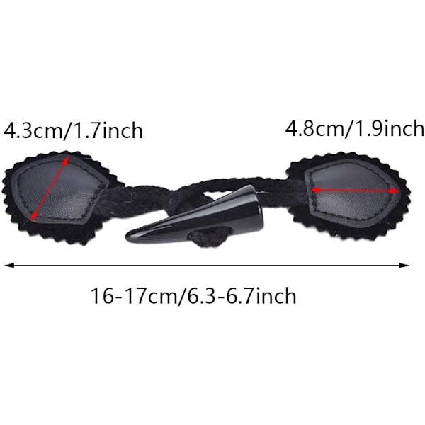 8 paria nahkaisia sarvipainikkeita (musta), duffel-painikkeita takkiin, nahkainen duffel-takin sarvipainike, Duff