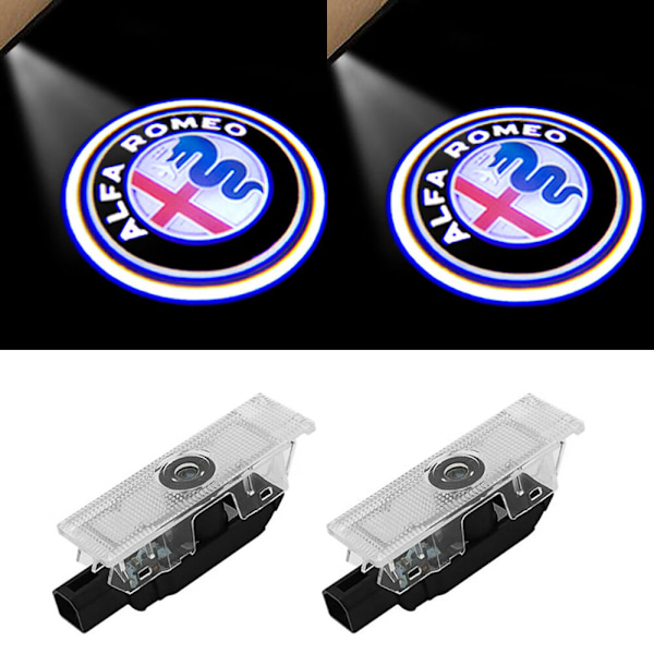 Set med 2 A#Car Projektionsdörr Alfa Romeo Logoljus Dörrar Nybörjare LED-belysning Välkommen Projektionsljus