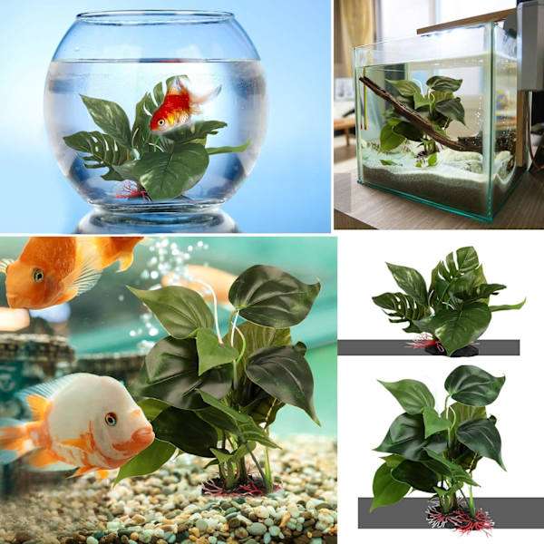 Akvariedekoration prydnader (vattenlösligt blad-medium+litet 2 st) Akvarietillbehör Fisk Tank