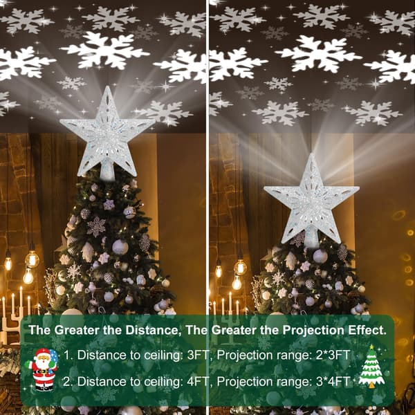Sølv, Juletre Toppstjerne Roterende Lys med 6 Projeksjonsmoduser, 3D Flash Dynamisk Projeksjon, Passer for C