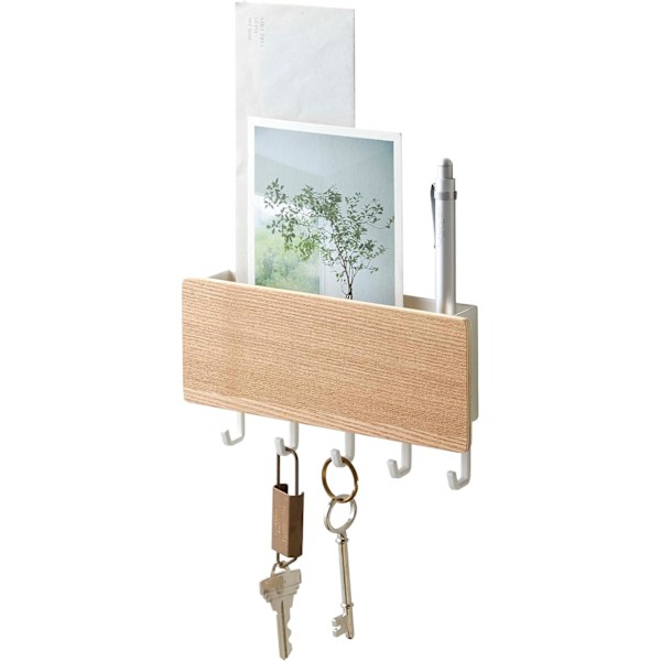 Beige Magnetisk Væghængt med Kroge og Stål + Træbakke - Nøgle M