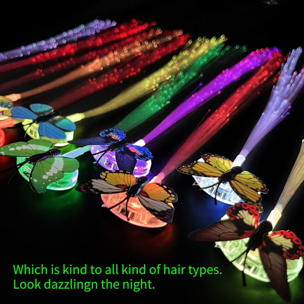 20 st LED Fjäril (Slumpmässig Färg) Blinkande Fiberoptik Hårfläta Spännen för Ljus Upp Glow Fest