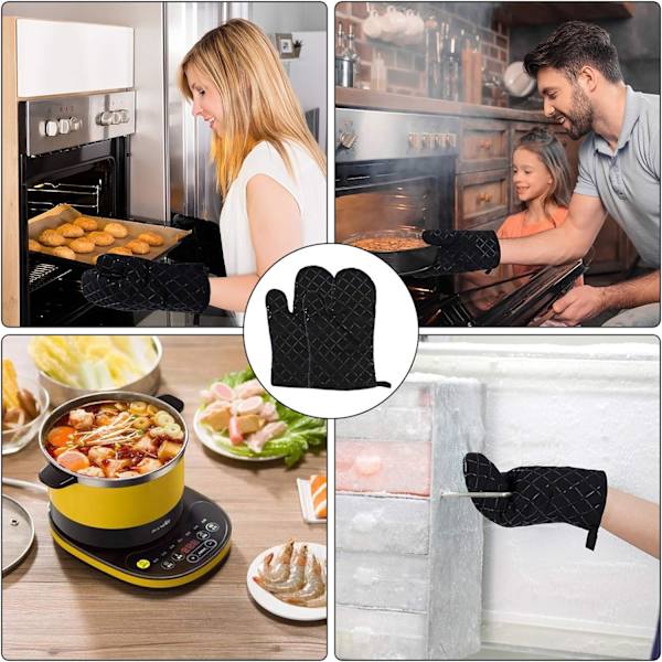 Varmebestandige Silikon Ovn Handsker Køkken Handsker Anti-Slip Handsker til Madlavning, Bageri, Mikrobølgeovn, Grill 1 Par U