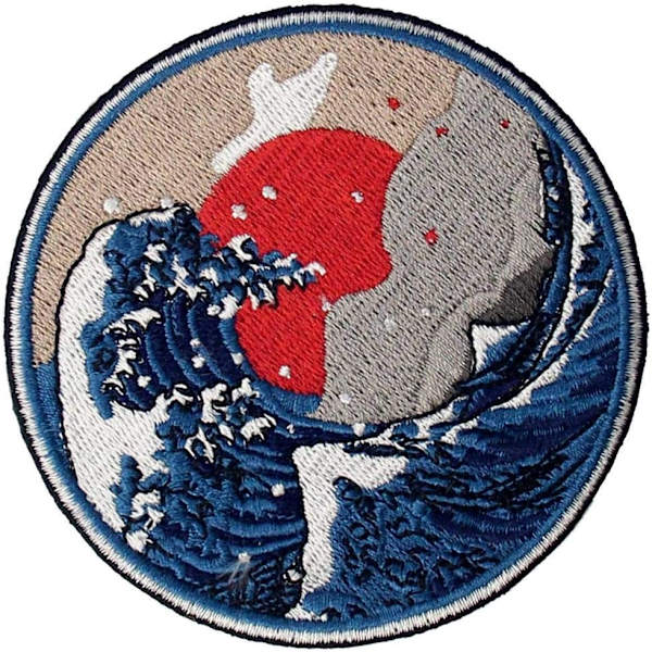 Broderet patch i form af Den Store Bølge ud for Kanagawa, til at sy eller stryge på H