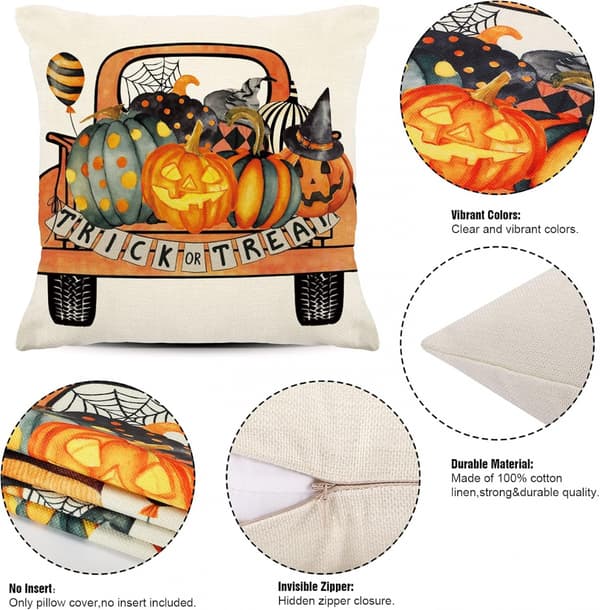 4 stk. Halloween græskar dekorative pudebetræk (45*45cm) til stue, soveværelse, seng, sofa, cafe, C