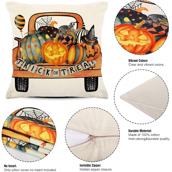 4 stk Halloween gresskar dekorative putetrekk (45*45cm) for stue, soverom, seng, sofa, kafé, C