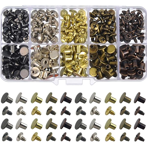 150 set runda platta Chicago-skruvar knappar metallnitar
