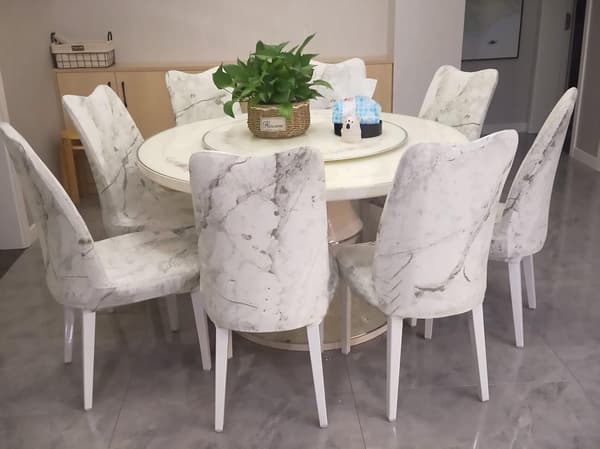 Stolsöverdrag för Matsal Set om 6 Stretch Överdrag Elastiska Stolsöverdrag för Kök Matsal Marmor Off White