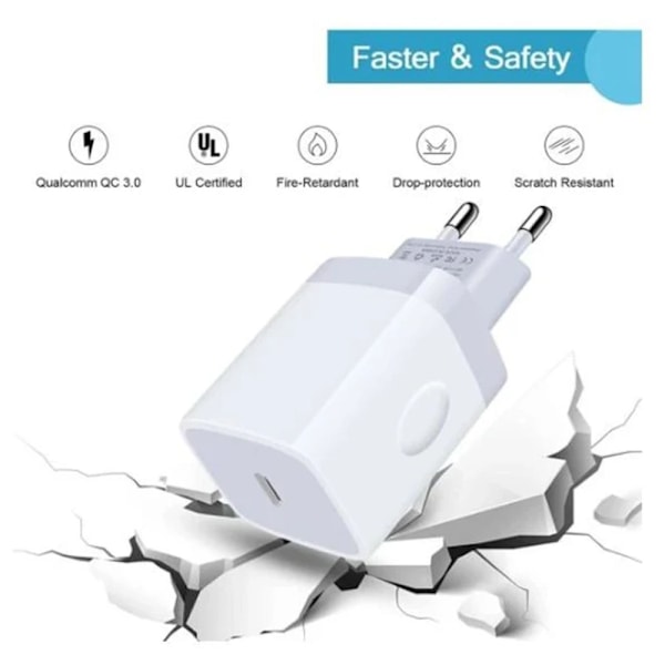 iPhone hurtiglader USB-C strømadapter 20W + 2m kabel Hvit