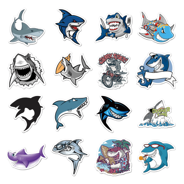 50 Cartoon Shark Graffiti Stickers L