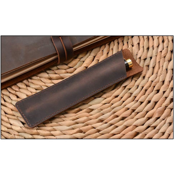 Mørkebrun - Crazy Horse Læder Pen Etui Håndlavet Fountain Protec