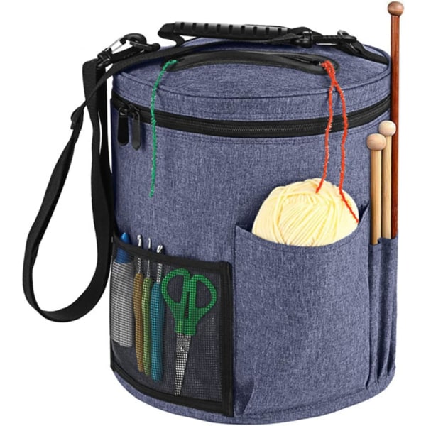 (Blue)Knitting Bag Yarn Storage Bag Large Yarn Organizer Tote Bag