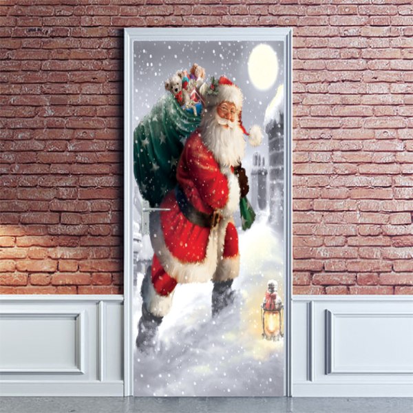 77 x 200 cm Door Sticker（A）3D Door Poster Sticker Santa Claus Giv