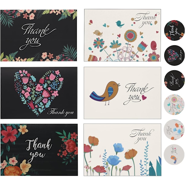 12 Packs Flower Thank You Cards with Envelopes and Thank you Stickers Multipack of Watercolor Thank