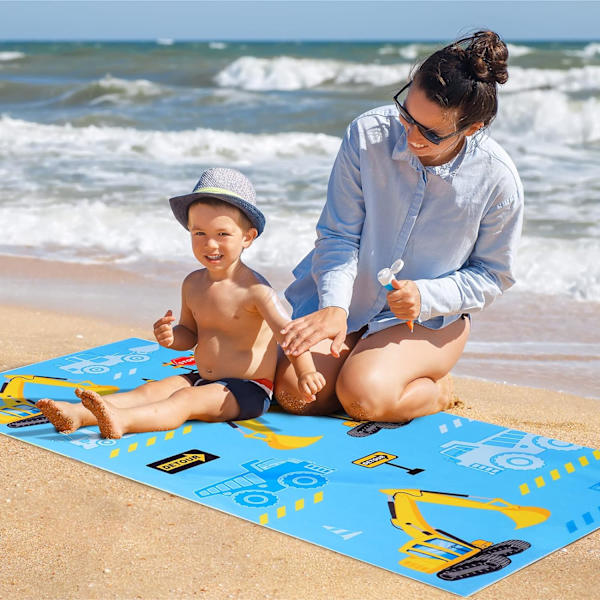 Lastbil Barn Strandhandduk - 70 x 150cm Lastbil Sandfria Handdukar för Pojkar Bad Pool Camping Resa Handduk Q
