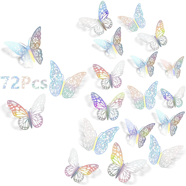 3D Butterfly Wall Decor, 72Pcs 3 Sizes 3 Styles, Removable Stickers Wall De