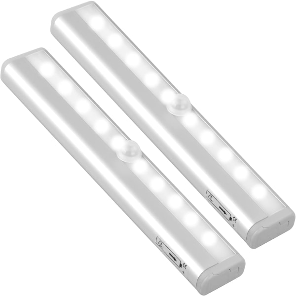 2 stk LED-skaplys med bevegelsessensor og magnetisk stripe J