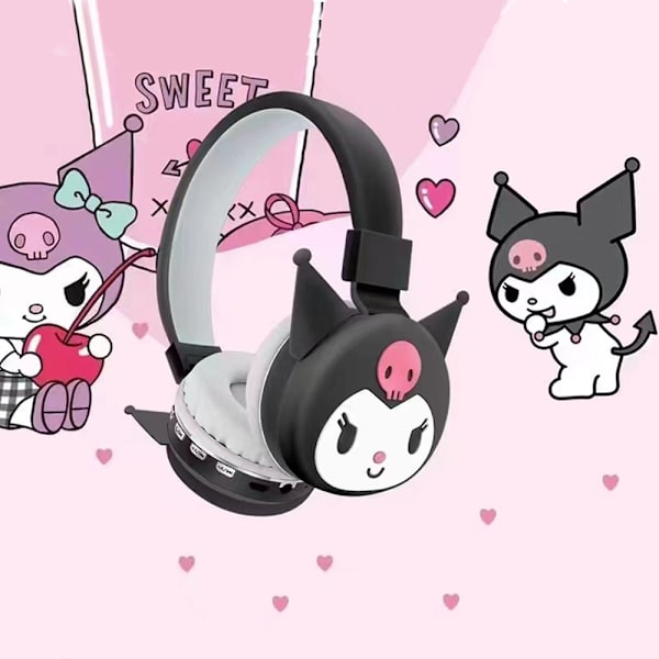 Sööt Sanrio Kuromi -kuulokkeet, lasten sarjakuva-anime Bluetooth -langattomat kuulokkeet, taitettavat pehmeät korvatyynyt A