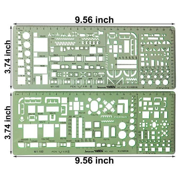 Arkitektoniska ritmallar, 6-pack, transparent grön Mea