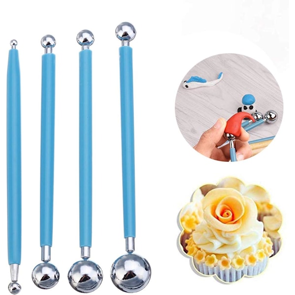 4PCS(Blå) Sfärisk Penna Set, Lera Keramik Dockor Skulpturverktyg, Prägling Mönster