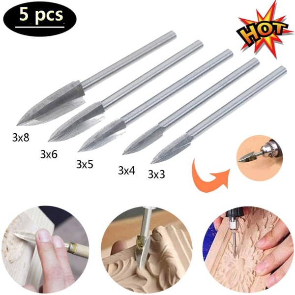 Wood Carving Tools, 5 PCS HSS Engraving Drill Bit Set Wood Crafts Grinding