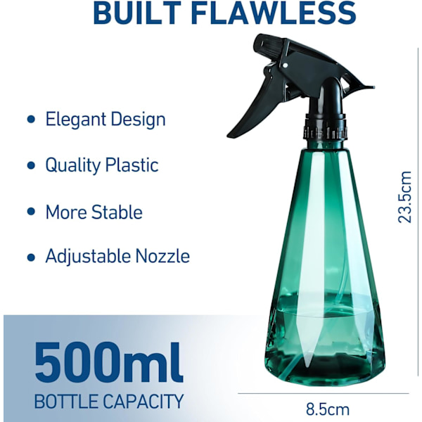 2-pack 500 ml tomma sprayflaskor med justerbart sprayhuvud för