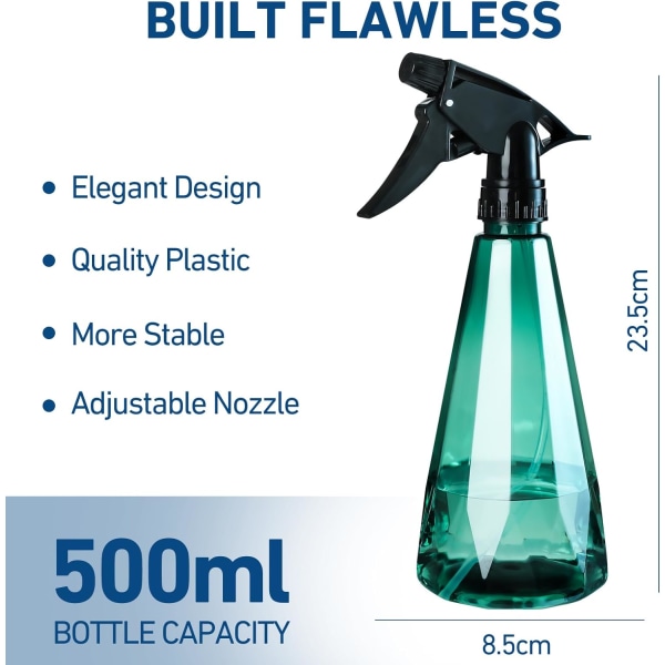 2 stk. 500 ml tomme sprayflasker med justerbart sprayhoved til