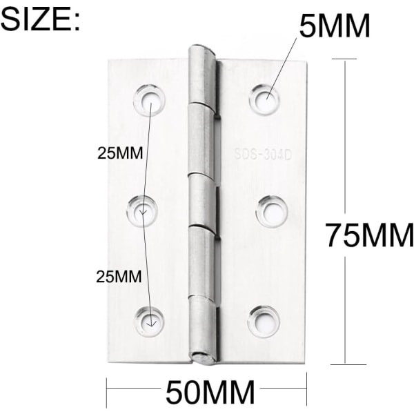 2 kpl Ruostumattomasta Teräksestä Valmistettuja Kotihuonekalujen Ovien Saranoita, Pitkä 75mm x 50mm I