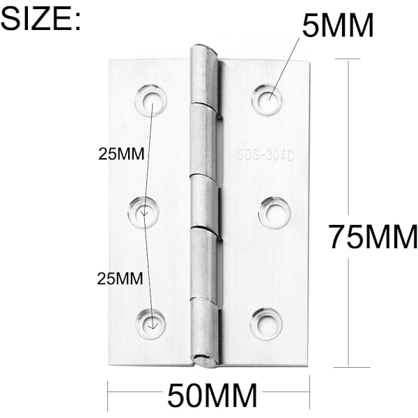 2 stk. Rustfrit Stål Hjemme Møbler Hardware Dørhængsel Lang 75mm x 50mm I