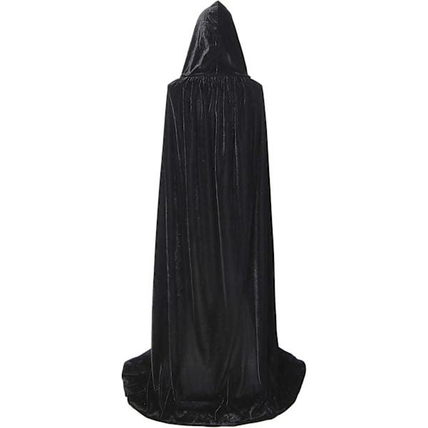 (Sort, 150 cm) Full Length Balaclava Fløjls Kappe Halloween Fancy Cape Kostumer