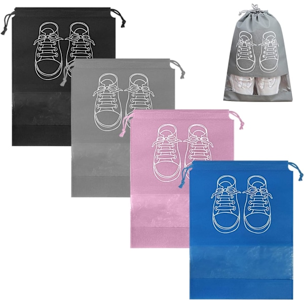 43.5*32cm 4-pack travel shoe bag, drawstring shoe bag, portable transparent trav