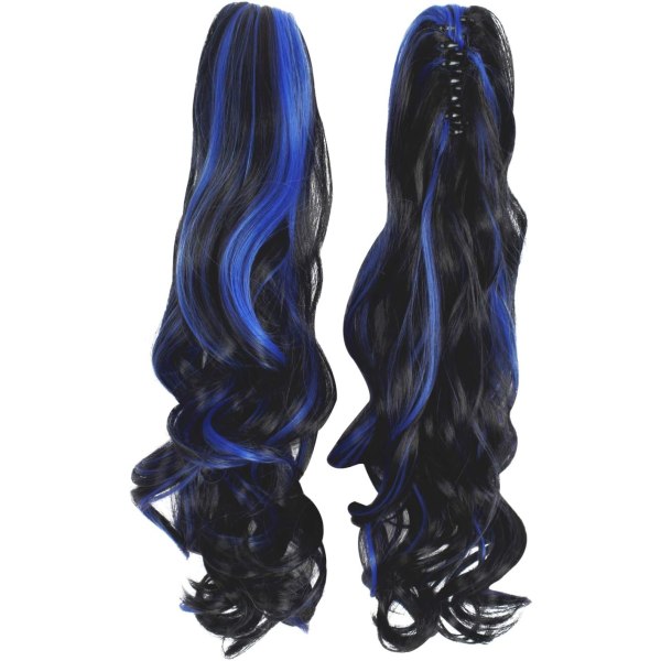 (Musta/sininen) 28"/70 cm pitkät kiharat naisten punotut peruukit