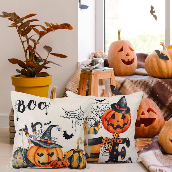 4 stk Halloween gresskar dekorative putetrekk (45*45cm) for stue, soverom, seng, sofa, kafé, C
