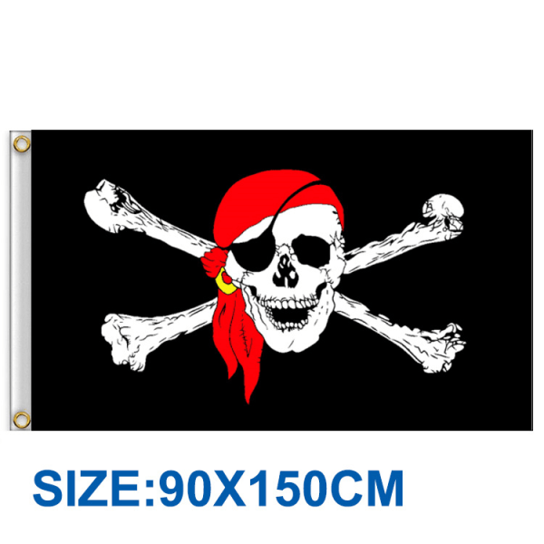 90 x 150 cm - Piratflagga med 2 metallöljetter, väderbeständig