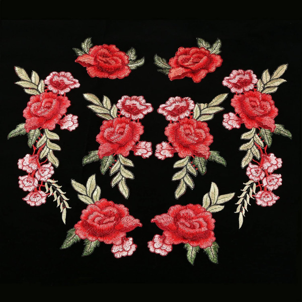 8 stykker blomsterbroderte lapper Sy på lapper Rose lapp for M