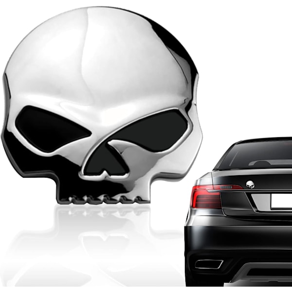 3D (1 stk.) (Sølv) Metal Dødningehoved Bilmærkat & Autocolla