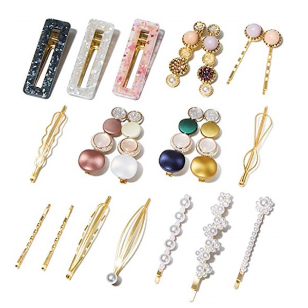 20 stk Håndlagde Akrylharpiks Perle Hårklipp Marmorform Geometrisk Rhinestone Hårklipp Elegant Gull Hårtilbehør N