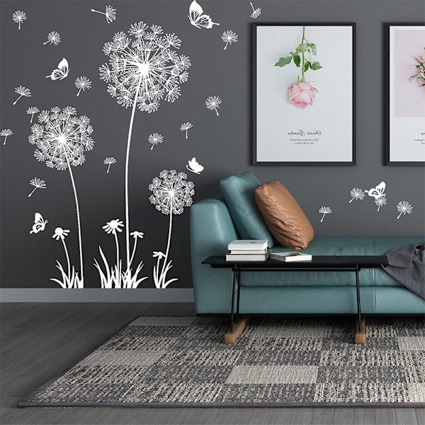 Maskrosväggdekaler Vita Blommor Väggdekaler Avtagbara Fjärilsväggdekaler för Vardagsrum Sovrum O