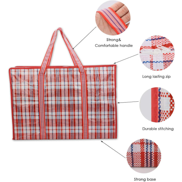 2 kpl Säilytyspusseja, Suurikapasiteettiset Vaatesäilytyspussit, Muuttolaukut Vetoketjulla Pyykille, Muutolle, Ostoksille (Punainen, 80cm) T