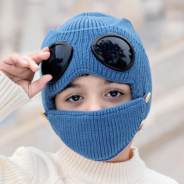 Neulottu pipo pojille ja tytöille talvi hiihto lämmin pipo - sininen blue