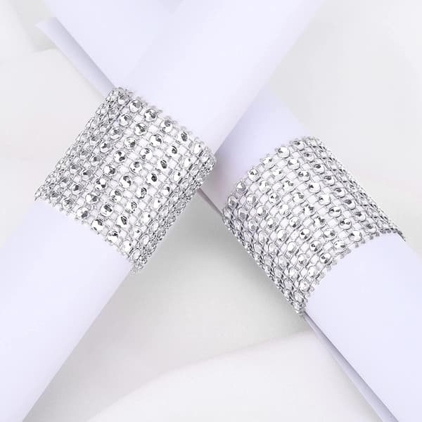 Sølv 100 stk Rhinestone Serviettringer - Sølv Rhinestone Serviett