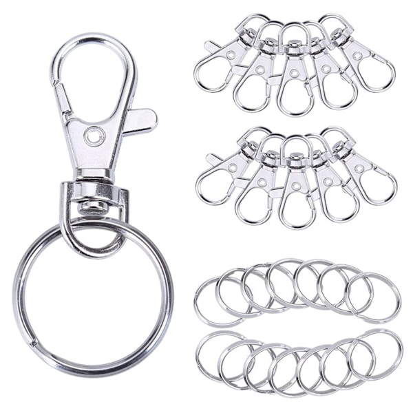 100 stk. Metall Hummerklospenne med Nøkkelring (Klospenne 50 stk. + Nøkkelring 50 stk.)