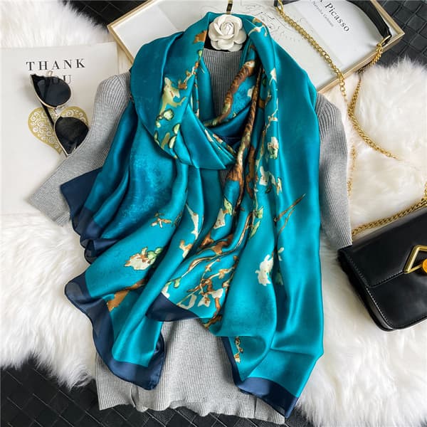 Dames Sjalke Silke Sateng Skjerf Trykt Sjal Leopard Sjal Wra
