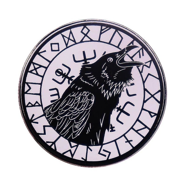 Tribal Viking Odin Raven Emali Pin Magic Runic Compass Vegvisir