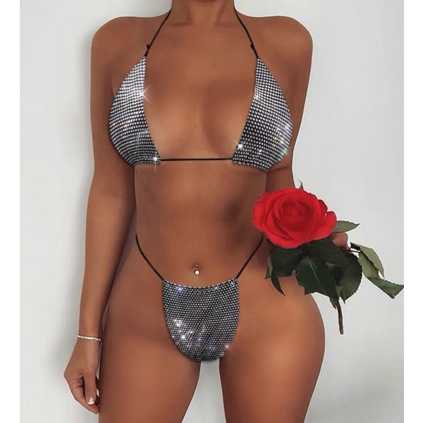 Kristallnät Bikini Set Bling Top med Underkläder Kostym Mode Rhinestone