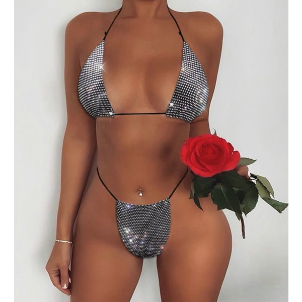 Krystal Mesh Bikini Sæt Funklende Top med Undertøj Suit Fashion Rhinestone